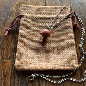 Goldstone Mushroom Necklace | Crystal Mushroom Pendant | Crystal Necklace